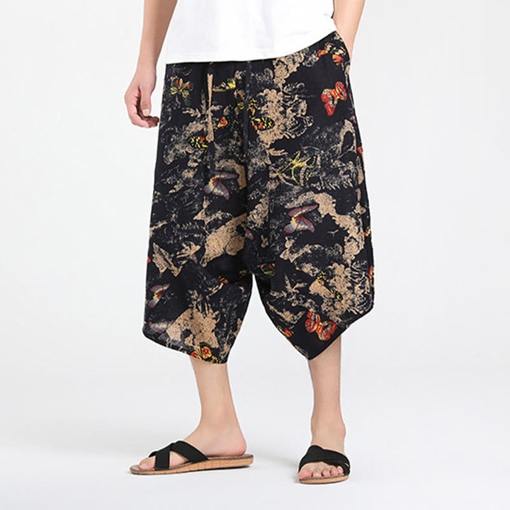 Buddha Stones Pantalon Capri bohème décontracté d'été à cordon de serrage et motif géométrique abstrait, style sarouel, avec poches - image 26