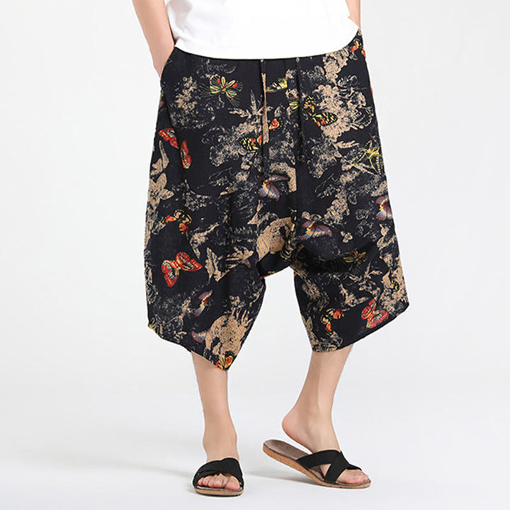 Buddha Stones Pantalon Capri bohème décontracté d'été à cordon de serrage et motif géométrique abstrait, style sarouel, avec poches - image 25