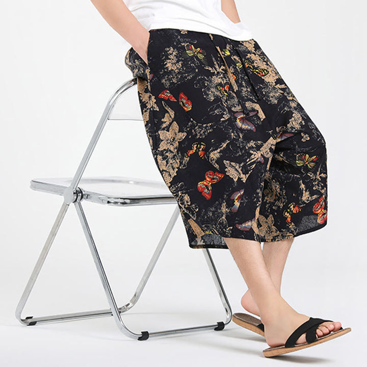 Buddha Stones Pantalon Capri bohème décontracté d'été à cordon de serrage et motif géométrique abstrait, style sarouel, avec poches - image 30