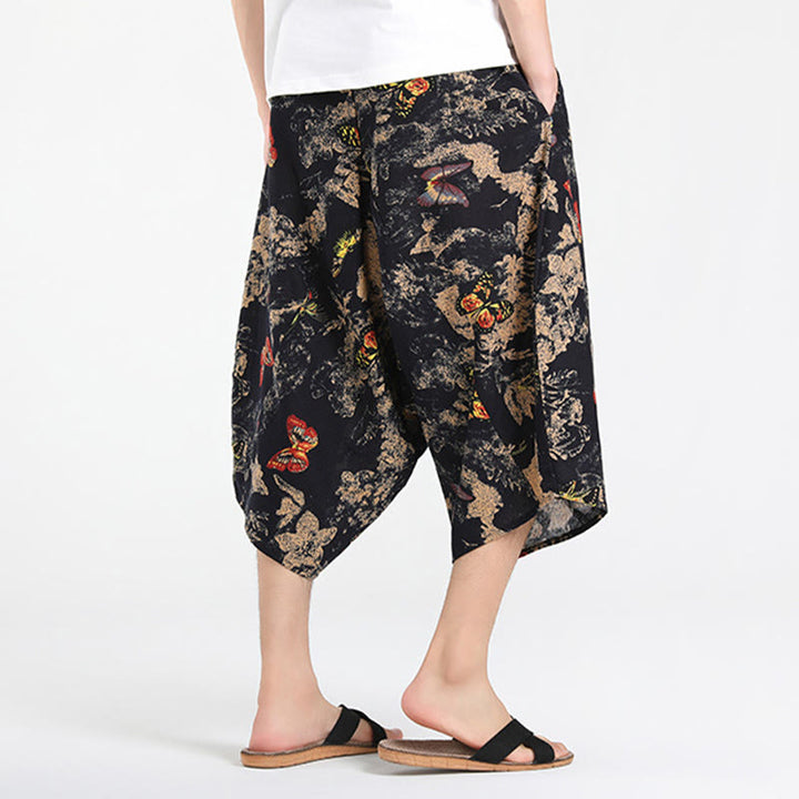 Buddha Stones Pantalon Capri bohème décontracté d'été à cordon de serrage et motif géométrique abstrait, style sarouel, avec poches - image 28