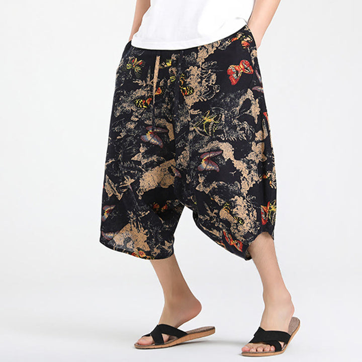 Buddha Stones Pantalon Capri bohème décontracté d'été à cordon de serrage et motif géométrique abstrait, style sarouel, avec poches - image 29