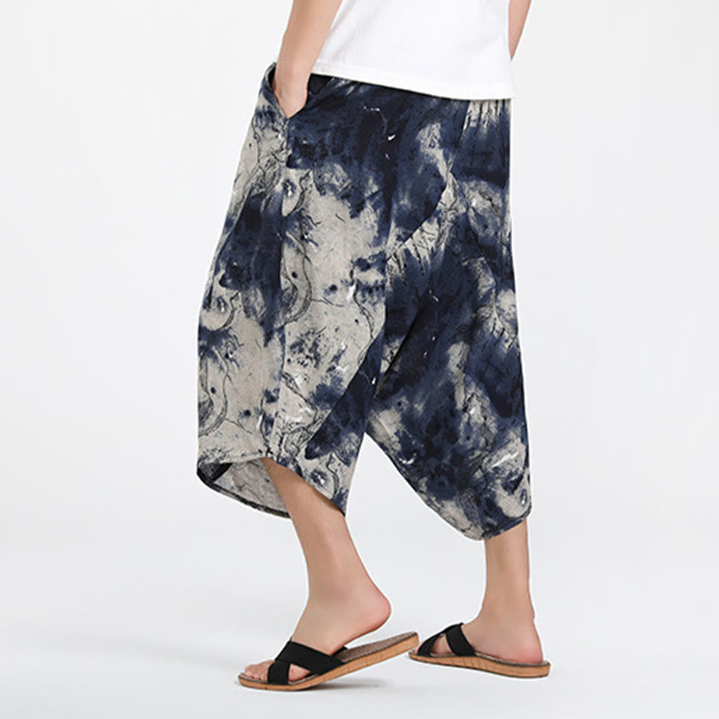 Buddha Stones Pantalon Capri bohème décontracté d'été à cordon de serrage et motif géométrique abstrait, style sarouel, avec poches - image 36