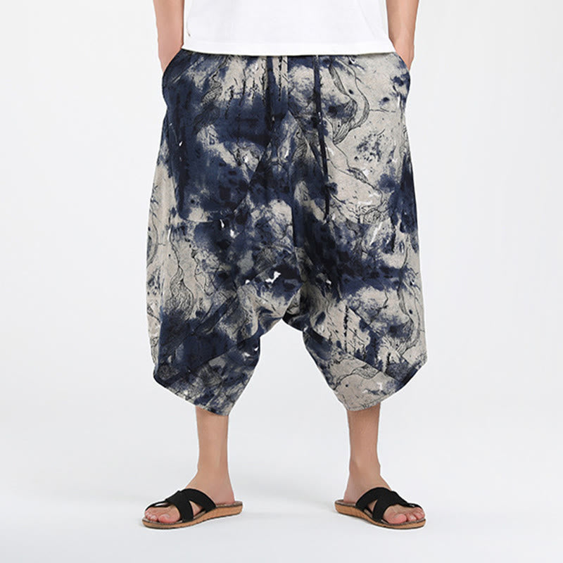 Buddha Stones Pantalon Capri bohème décontracté d'été à cordon de serrage et motif géométrique abstrait, style sarouel, avec poches - image 33