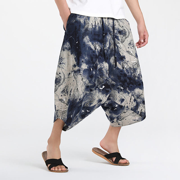 Buddha Stones Pantalon Capri bohème décontracté d'été à cordon de serrage et motif géométrique abstrait, style sarouel, avec poches - image 34