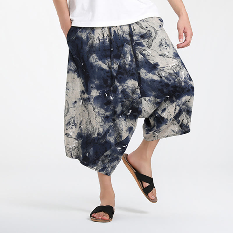Buddha Stones Pantalon Capri bohème décontracté d'été à cordon de serrage et motif géométrique abstrait, style sarouel, avec poches - image 37