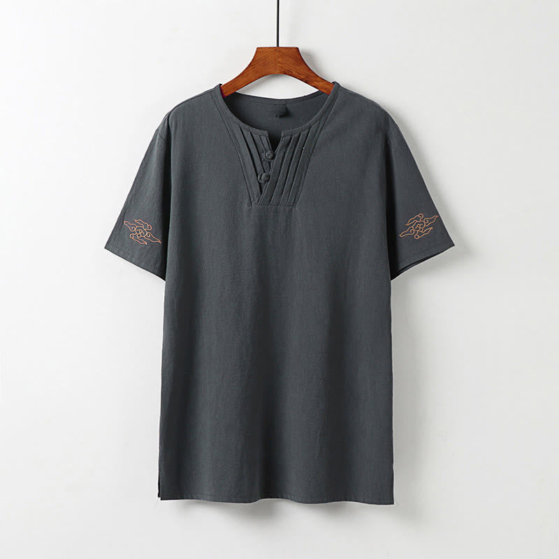 Buddha Stones Chemises à manches courtes pour hommes, style Tang, avec boutons grenouille et broderie de nuages ​​porte-bonheur. - Gris sombre - US/UK/AU54, EU64 (9XL) - image 1