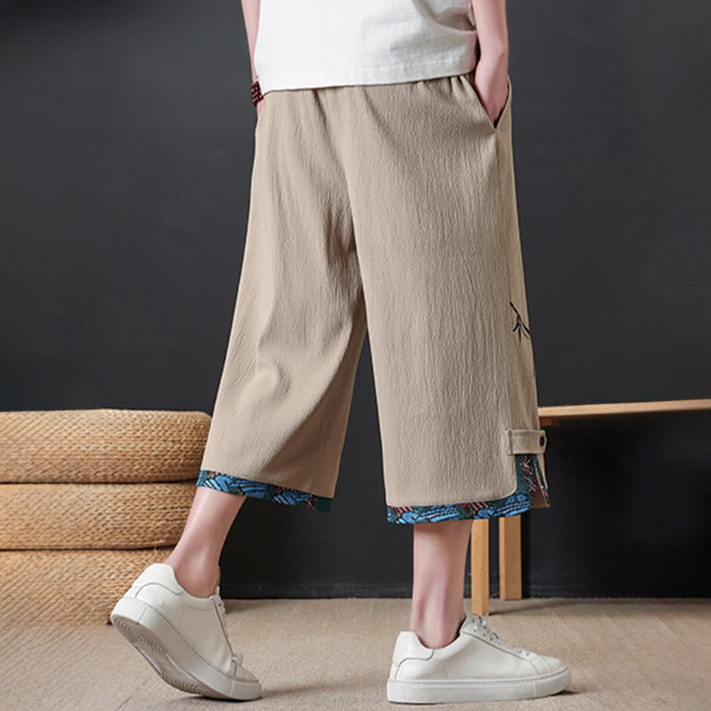 Buddha Stones Pantalon mi-long d'été décontracté à cordon de serrage, imprimé bambou, avec poches, style Tang, coupe droite et cordon de serrage. - image 11
