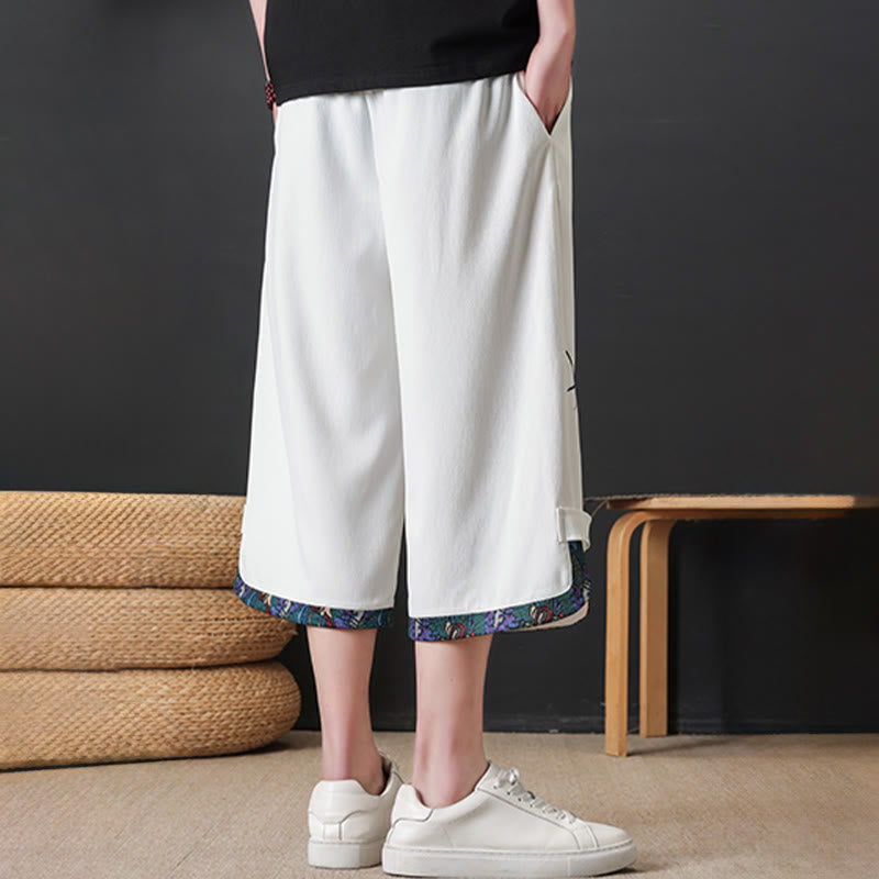 Buddha Stones Pantalon mi-long d'été décontracté à cordon de serrage, imprimé bambou, avec poches, style Tang, coupe droite et cordon de serrage. - image 17