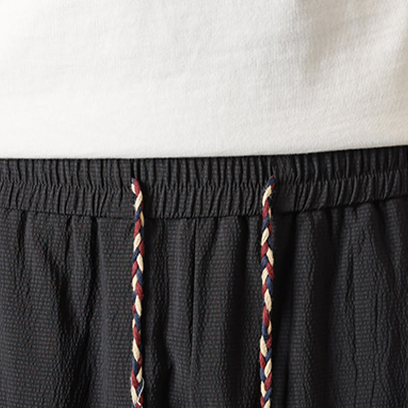 Buddha Stones Pantalon mi-long d'été décontracté à cordon de serrage, imprimé bambou, avec poches, style Tang, coupe droite et cordon de serrage. - image 5