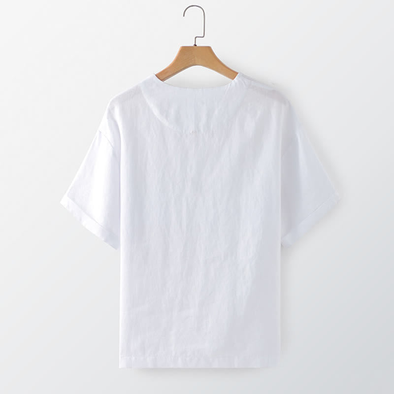 Buddha Stones T-shirts d'été minimalistes à col rond pour hommes, manches courtes et poche plaquée - image 4
