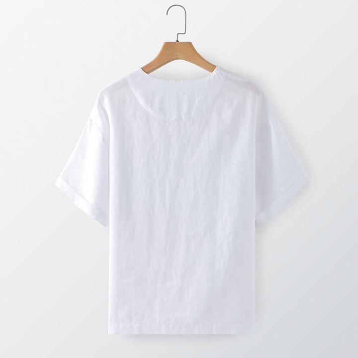Buddha Stones T-shirts d'été minimalistes à col rond pour hommes, manches courtes et poche plaquée - image 4