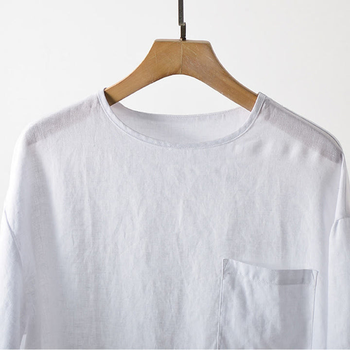 Buddha Stones T-shirts d'été minimalistes à col rond pour hommes, manches courtes et poche plaquée - image 7