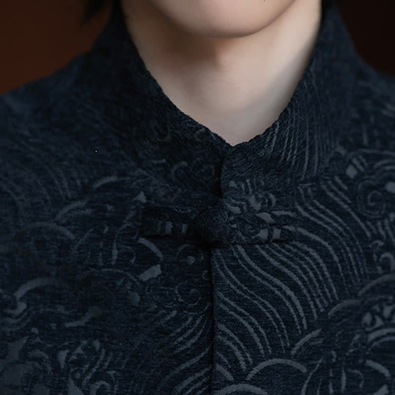 Buddha Stones Chemises sans manches pour hommes, style automne Tang, col mandarin vintage, boutons brandebourg, jacquard abstrait - image 9