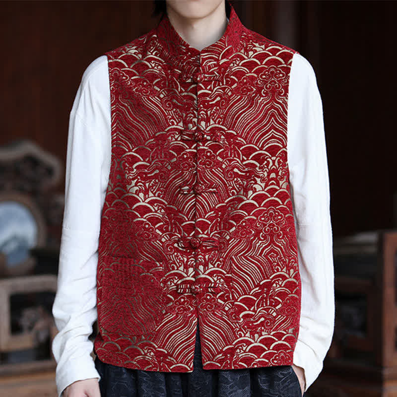 Buddha Stones Chemises sans manches pour hommes, style automne Tang, col mandarin vintage, boutons brandebourg, jacquard abstrait - image 19