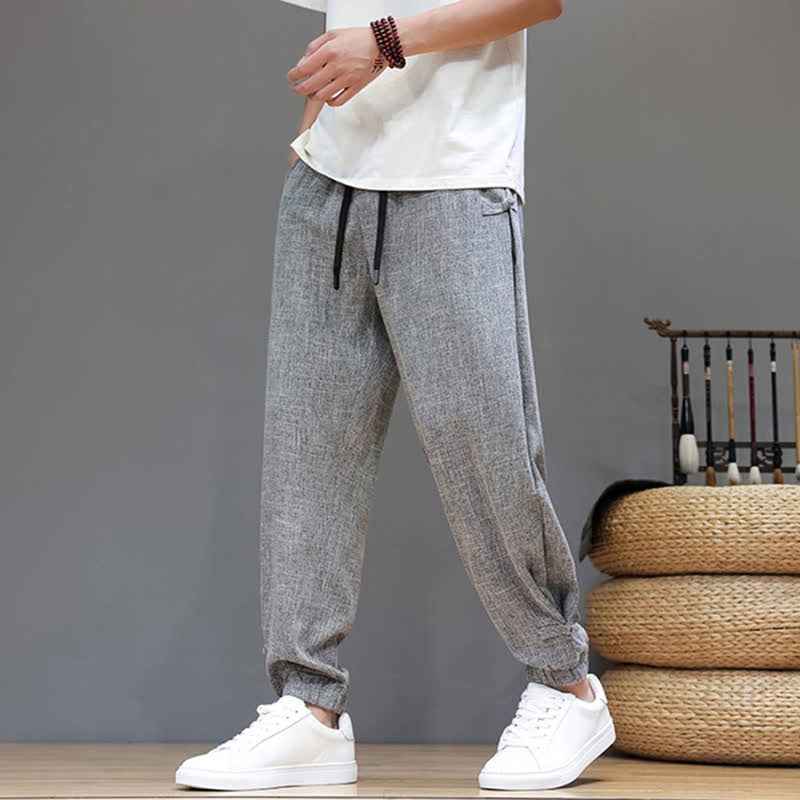 Buddha Stones Pantalon court uni à taille élastique et cordon de serrage, coupe fuselée, style minimaliste, idéal pour le printemps et l'été. Poches incluses. - image 1