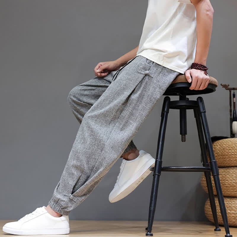 Buddha Stones Pantalon court uni à taille élastique et cordon de serrage, coupe fuselée, style minimaliste, idéal pour le printemps et l'été. Poches incluses. - Gris foncé - US/UK/AU46，EU56 (5XL) - image 0