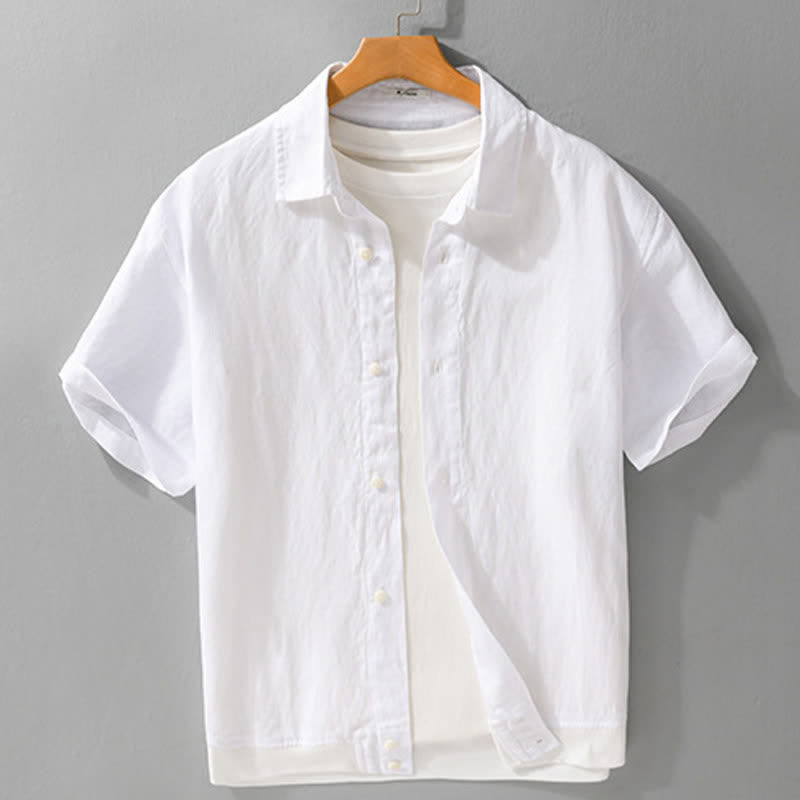 Buddha Stones Chemises d'été minimalistes décontractées à manches courtes pour hommes, col montant et manches courtes, unies, boutonnées - Blanc - US/UK/AU42，EU52 (3XL) - image 16