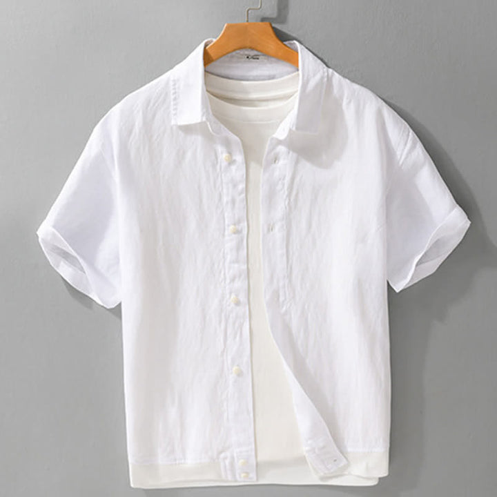Buddha Stones Chemises d'été minimalistes décontractées à manches courtes pour hommes, col montant et manches courtes, unies, boutonnées - Blanc - US/UK/AU42，EU52 (3XL) - image 16