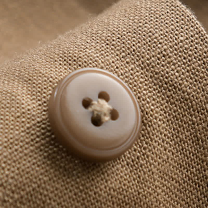 Buddha Stones Chemises d'été minimalistes décontractées à manches courtes pour hommes, col montant et manches courtes, unies, boutonnées - image 3