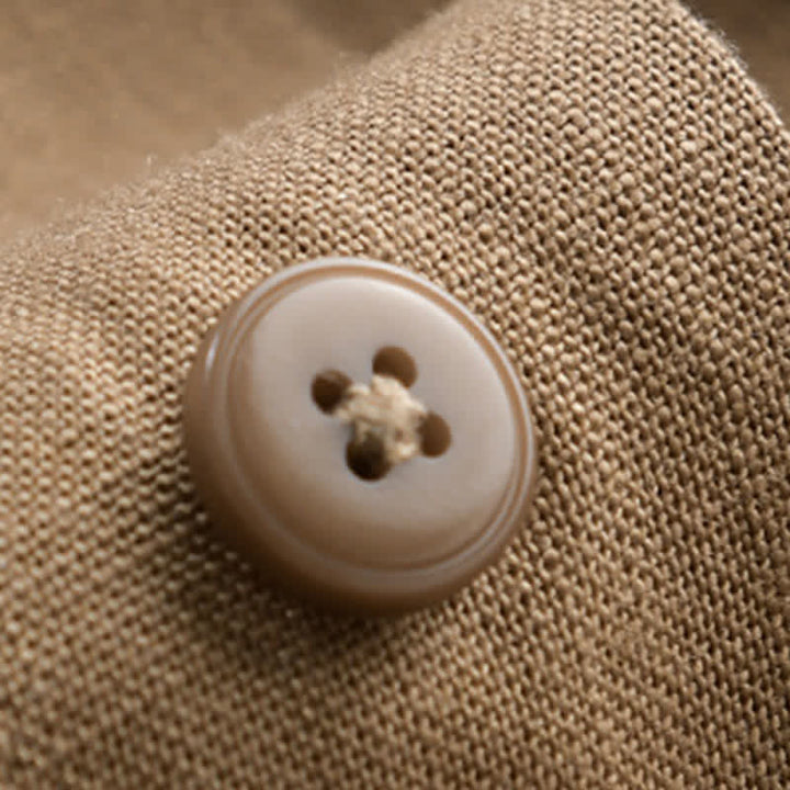 Buddha Stones Chemises d'été minimalistes décontractées à manches courtes pour hommes, col montant et manches courtes, unies, boutonnées - image 3