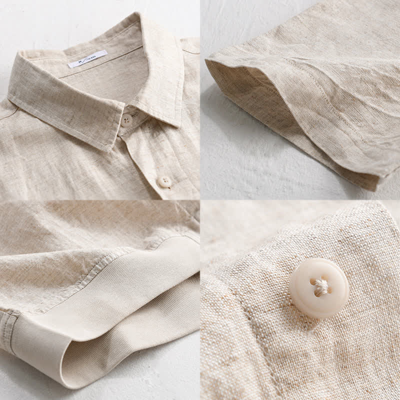 Buddha Stones Chemises d'été minimalistes décontractées à manches courtes pour hommes, col montant et manches courtes, unies, boutonnées - image 11