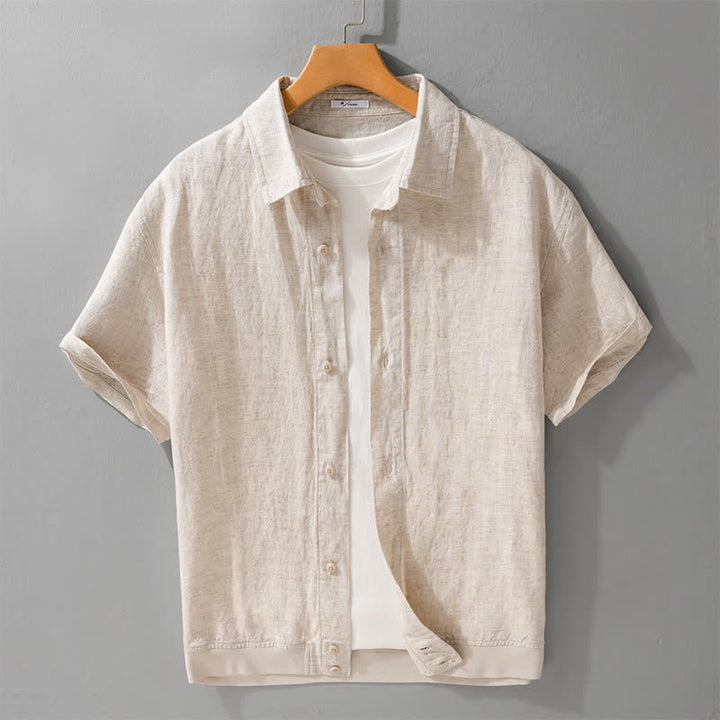 Buddha Stones Chemises d'été minimalistes décontractées à manches courtes pour hommes, col montant et manches courtes, unies, boutonnées - Lin - US/UK/AU42，EU52 (3XL) - image 10