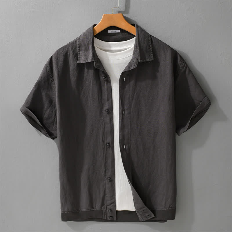 Buddha Stones Chemises d'été minimalistes décontractées à manches courtes pour hommes, col montant et manches courtes, unies, boutonnées - Gris ardoise foncé - US/UK/AU42，EU52 (3XL) - image 6