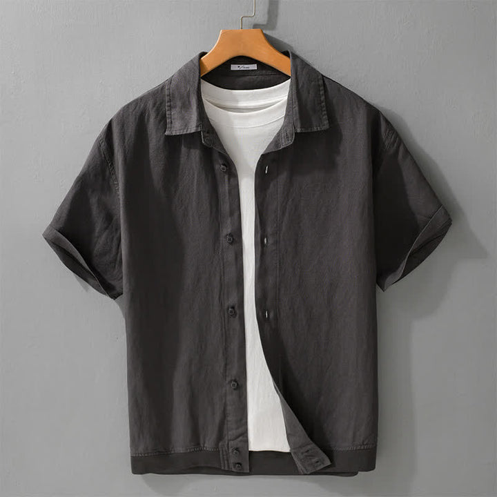 Buddha Stones Chemises d'été minimalistes décontractées à manches courtes pour hommes, col montant et manches courtes, unies, boutonnées - Gris ardoise foncé - US/UK/AU42，EU52 (3XL) - image 6