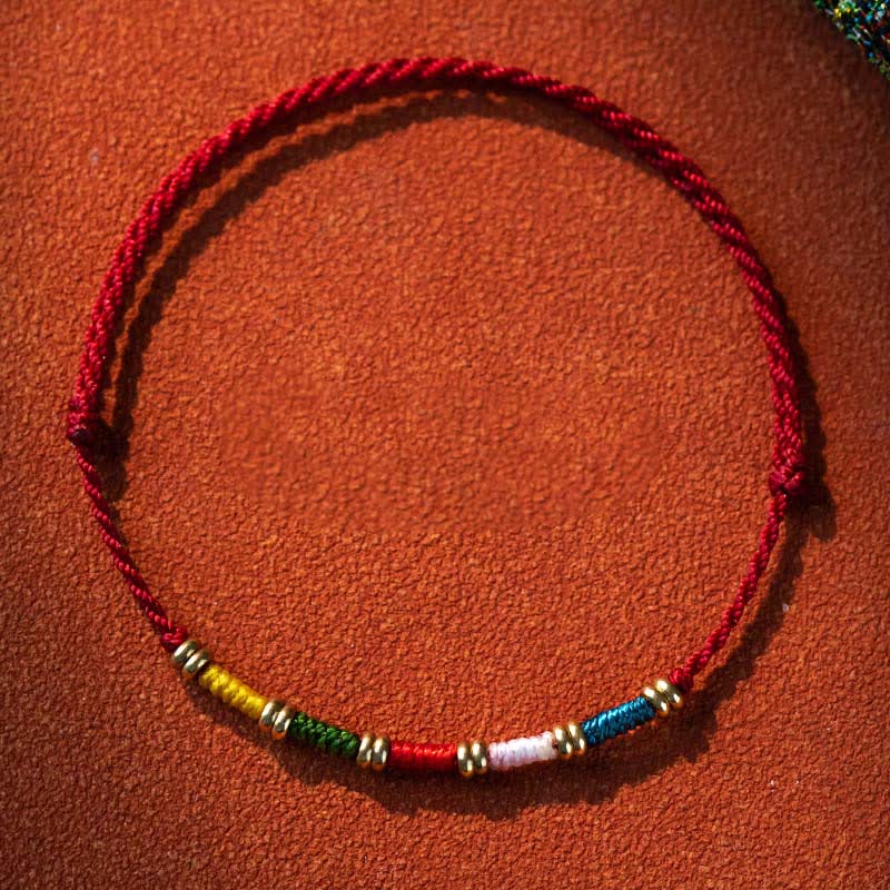 Buddha Stones Bracelet tibétain ajustable de protection tissé à la main avec un cordon rouge coloré - Multicolore (Tour de poignet : 14-17 cm) - image 0