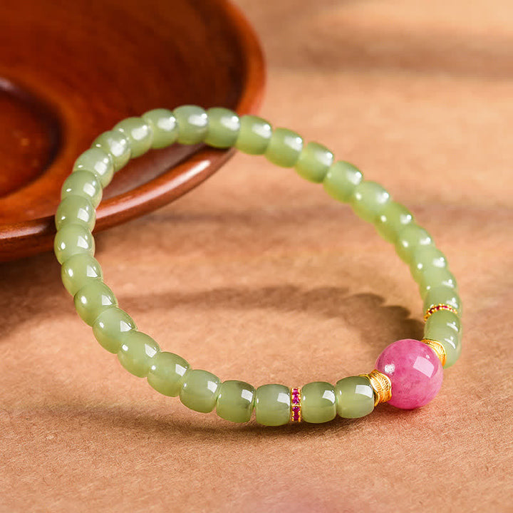 Buddha Stones Bracelet Jade Porte-Bonheur en perles rondes de rhodonite - Jade naturel (la couleur peut varier) - image 0