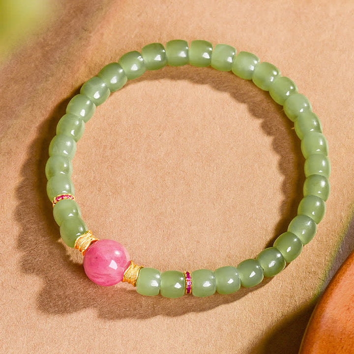 Buddha Stones Bracelet Jade Porte-Bonheur en perles rondes de rhodonite - image 1