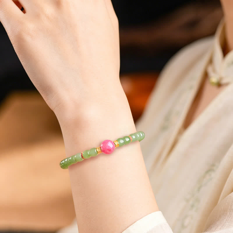 Buddha Stones Bracelet Jade Porte-Bonheur en perles rondes de rhodonite - image 4