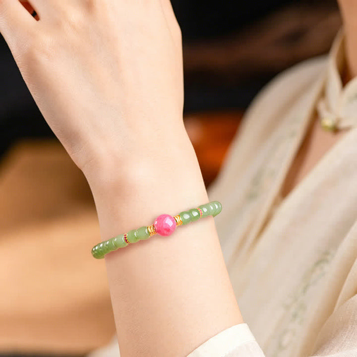 Buddha Stones Bracelet Jade Porte-Bonheur en perles rondes de rhodonite - image 4