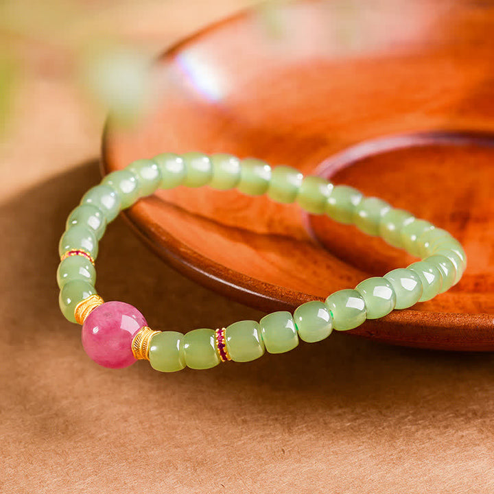 Buddha Stones Bracelet Jade Porte-Bonheur en perles rondes de rhodonite - image 2
