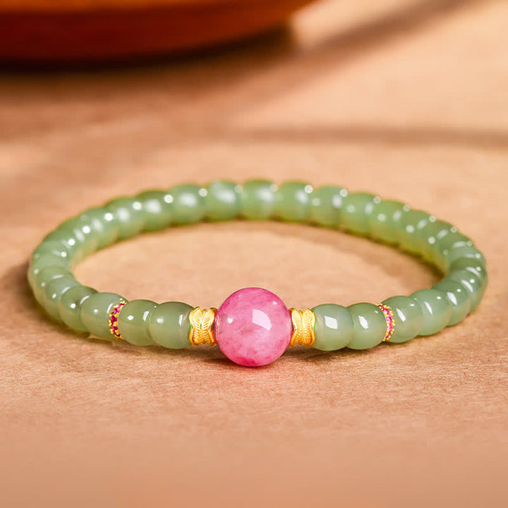 Buddha Stones Bracelet Jade Porte-Bonheur en perles rondes de rhodonite - image 3