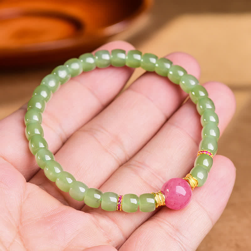 Buddha Stones Bracelet Jade Porte-Bonheur en perles rondes de rhodonite - image 7