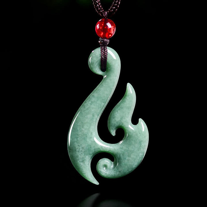 Buddha Stones Collier pendentif spirale en jade naturel abondance - Jade naturel (la couleur peut varier) - 40,5*4,5*23,5 mm - image 0