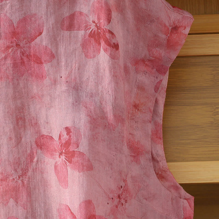 Buddha Stones Débardeur rose à fleurs style Tang, col mandarin, style décontracté, pour femme - image 6