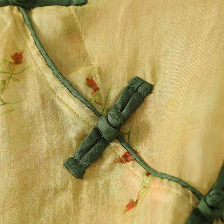 Buddha Stones Débardeur d'été style Tang vintage à col mandarin et fleurs roses, chemise sans manches pour femme - image 4