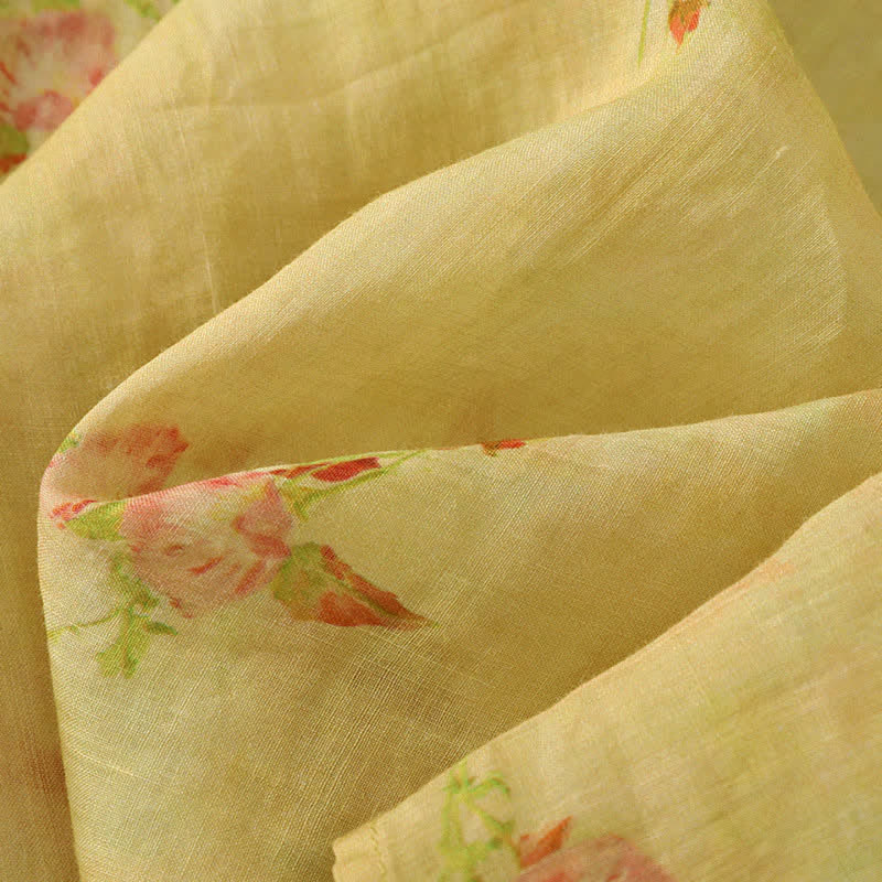 Buddha Stones Débardeur d'été style Tang vintage à col mandarin et fleurs roses, chemise sans manches pour femme - image 9