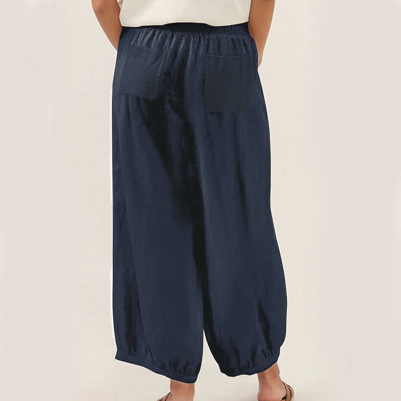 Pantalon harem femme en coton uni couleur Buddha Stones avec poches - image 1