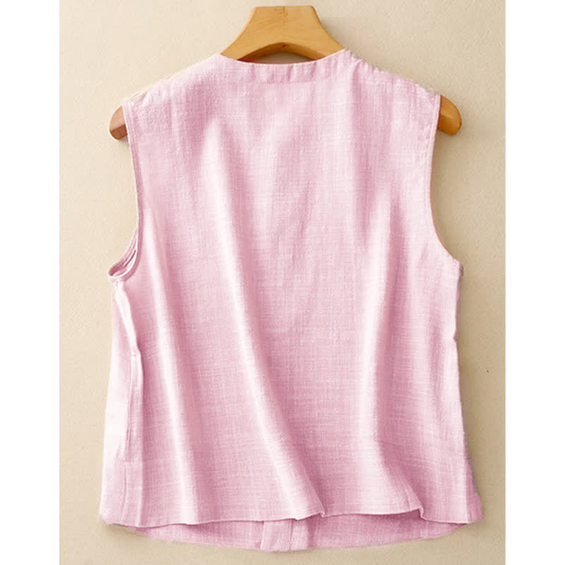 Buddha Stones Débardeur uni à boutons, style minimaliste et décontracté, pour femme. Chemise sans manches. - image 13