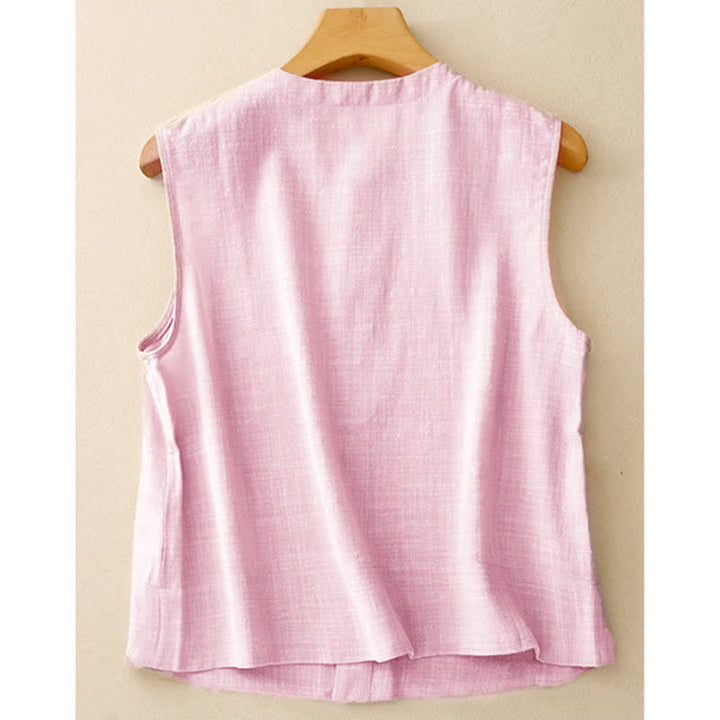 Buddha Stones Débardeur uni à boutons, style minimaliste et décontracté, pour femme. Chemise sans manches. - image 13