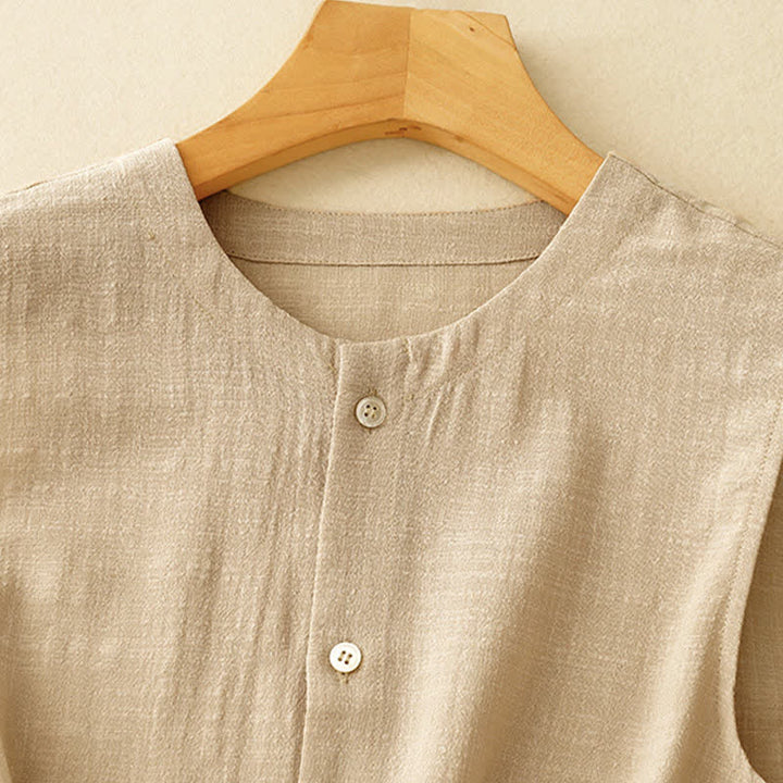 Buddha Stones Débardeur uni à boutons, style minimaliste et décontracté, pour femme. Chemise sans manches. - image 3