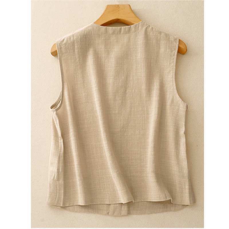 Buddha Stones Débardeur uni à boutons, style minimaliste et décontracté, pour femme. Chemise sans manches. - image 1