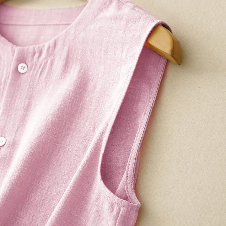 Buddha Stones Débardeur uni à boutons, style minimaliste et décontracté, pour femme. Chemise sans manches. - image 15
