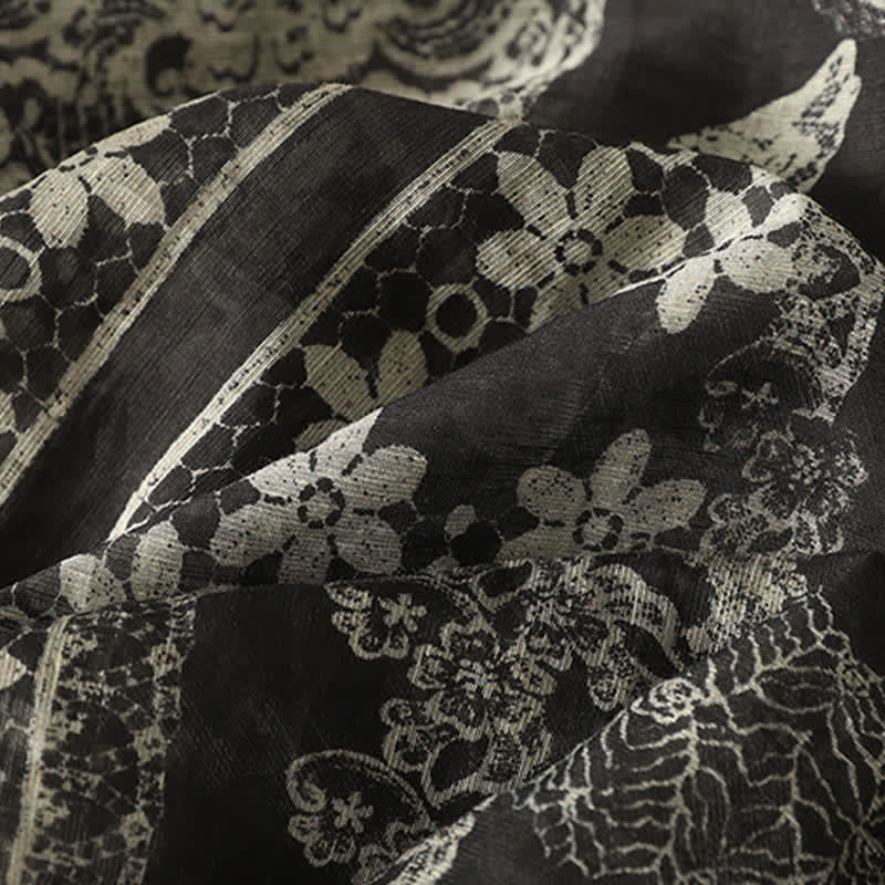 Buddha Stones Chemises à manches courtes pour femmes, style vintage décontracté d'été, à patchwork floral noir - image 6