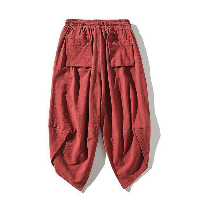 Buddha Stones Pantalon Capri d'été Tang Style à cordon de serrage et motif carpe koï, style sarouel, avec poches - image 1
