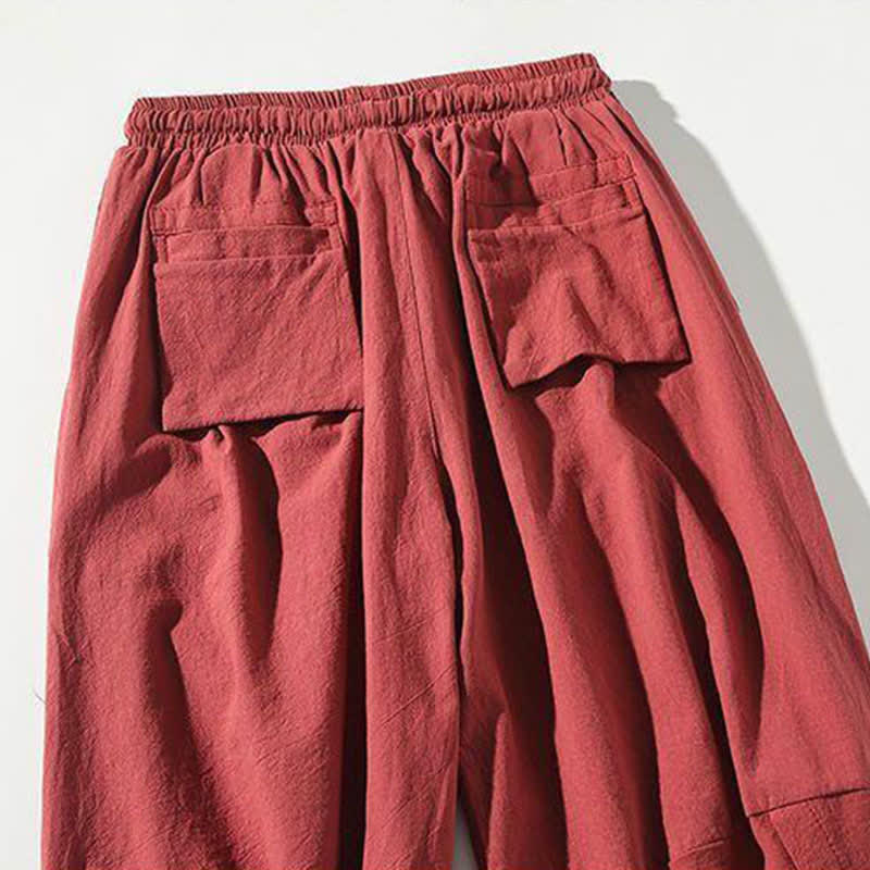Buddha Stones Pantalon Capri d'été Tang Style à cordon de serrage et motif carpe koï, style sarouel, avec poches - image 7