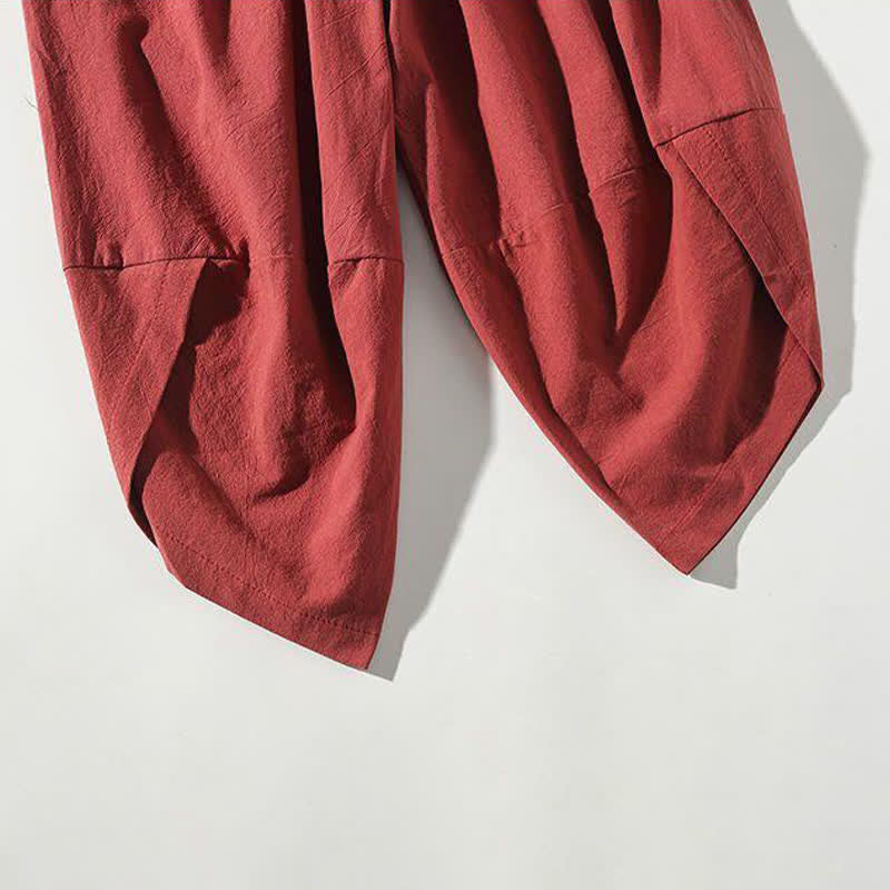 Buddha Stones Pantalon Capri d'été Tang Style à cordon de serrage et motif carpe koï, style sarouel, avec poches - image 9